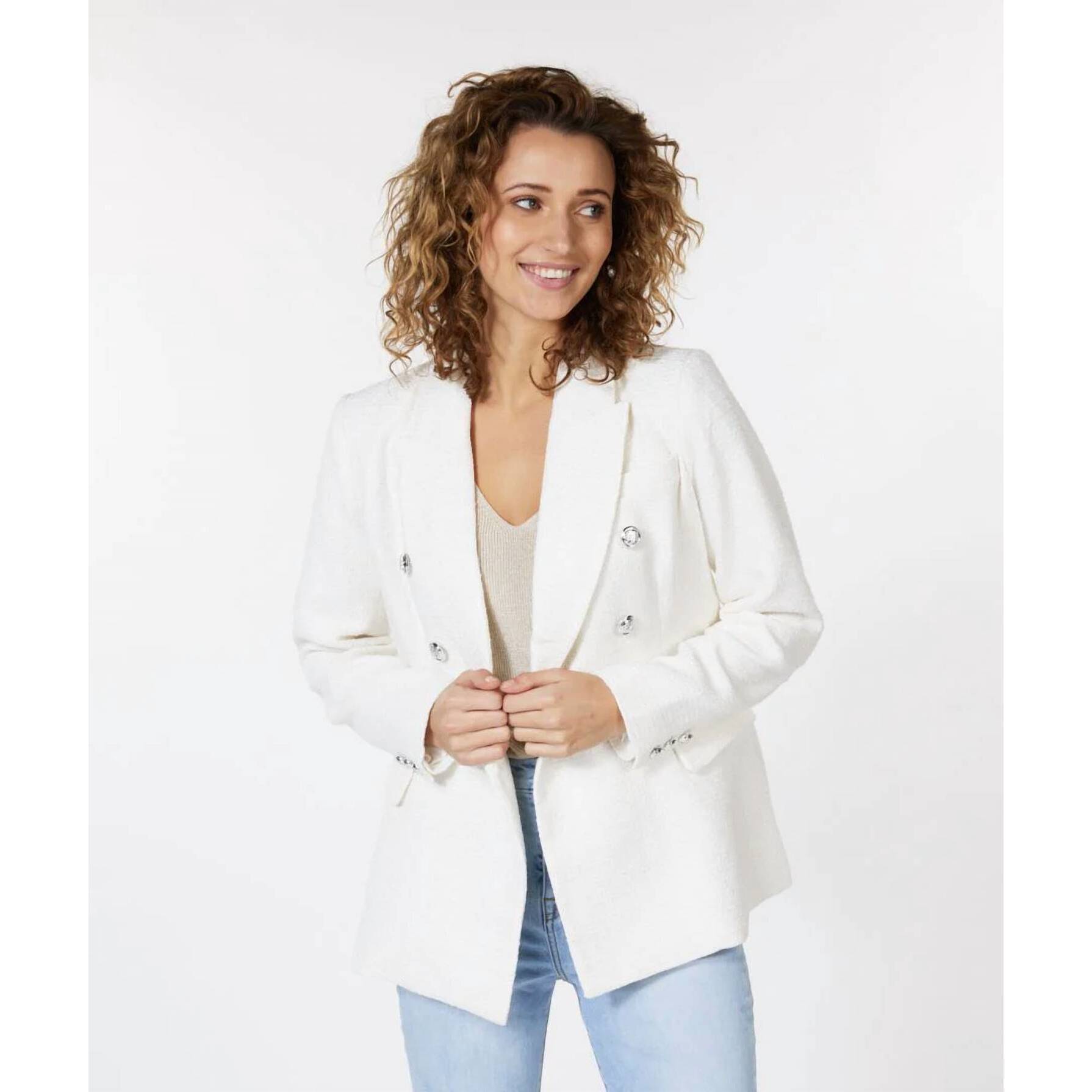 New Esqualo Willa Boucle Blazer In Off White